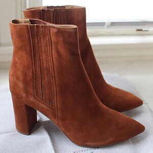 New in Box Aquatalia "Sierra" Water Resistant Suede Ankle Bootie - Ginger - 10
